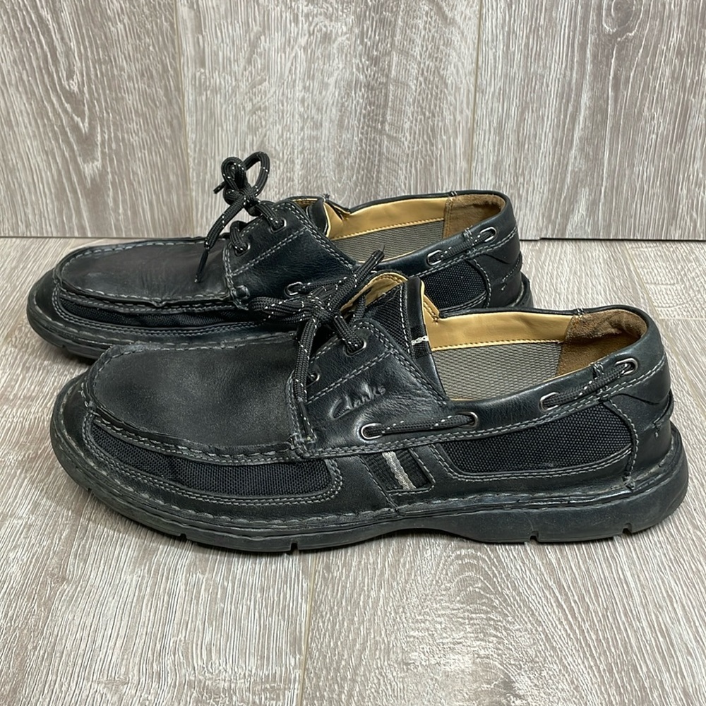 Clarks Collection Ultimate Comfort Black Leather Waterloo Boat Shoes 10M